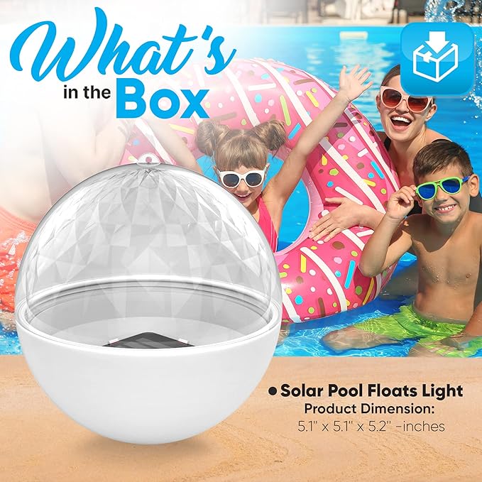 Pyle Floating Pool Lights - Solar Pool Light with 3 Color Changing Lights - Waterproof IP68, Rechargeable Color Changing LED Night Light, Party Décor for Swimming Pool, Indoor & Outdoor