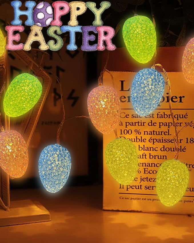 Easter Egg String Lights Battery Powered 6.8FT 10 LED Pastel Egg Lights with Timer, Easter Decorations Light for Easter Home Patio Mantel Tree Party Spring Decor