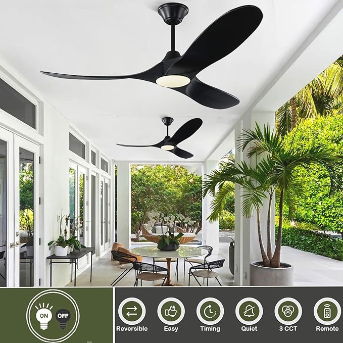 70 Inch Outdoor Large Ceiling Fan with Light, Wood Smart Ceiling Fan with Remote App Alexa Wifi Control, Modern Farmhouse Black High Cfm Propeller Dc Ceiling Fans for Indoor/Exterior Patios