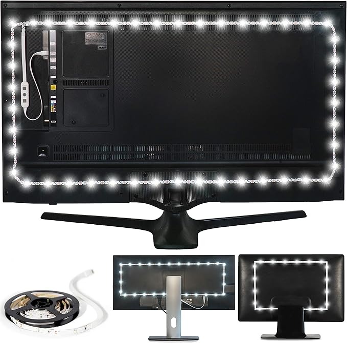 Power Practical USB Bias Lighting, LED TV Backlight Strip, Ambient Home Theater Light, TV Accent Lighting to Reduce Eye Strain, Improve Contrast, White, X-Large (41"-59" TV)