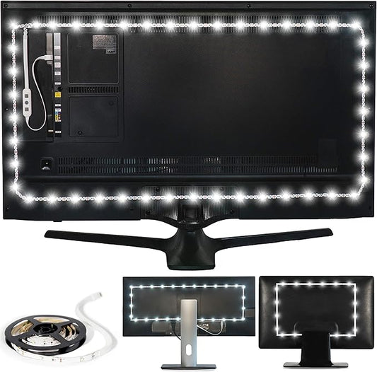 Power Practical USB Bias Lighting, LED TV Backlight Strip, Ambient Home Theater Light, TV Accent Lighting to Reduce Eye Strain, Improve Contrast, White, X-Large (41"-59" TV)