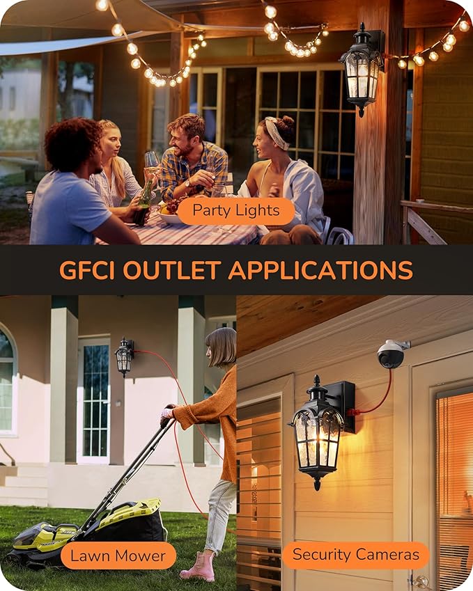 EDISHINE Motion Sensor Outdoor Lights, Porch Light with GFCI Outlet, Exterior Lighting Fixtures Dusk to Dawn Outside Wall Sconce with Water Ripple Glass, Wall Mount Lantern Lamp for House Garage