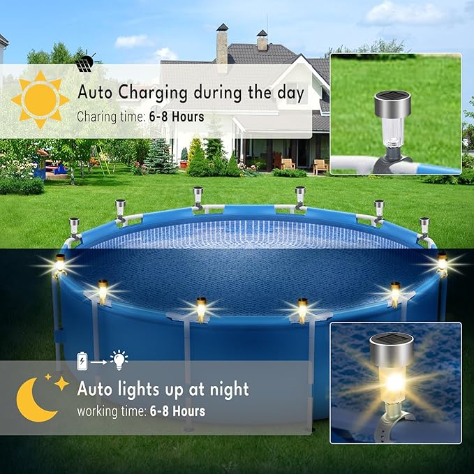 Pool Lights for Above Ground Pools, Pool Accessories for Frame Pool Decoration, Waterproof LED Solar Lights Warm Light at Night Lighting for Swimming Pools-6Pcs