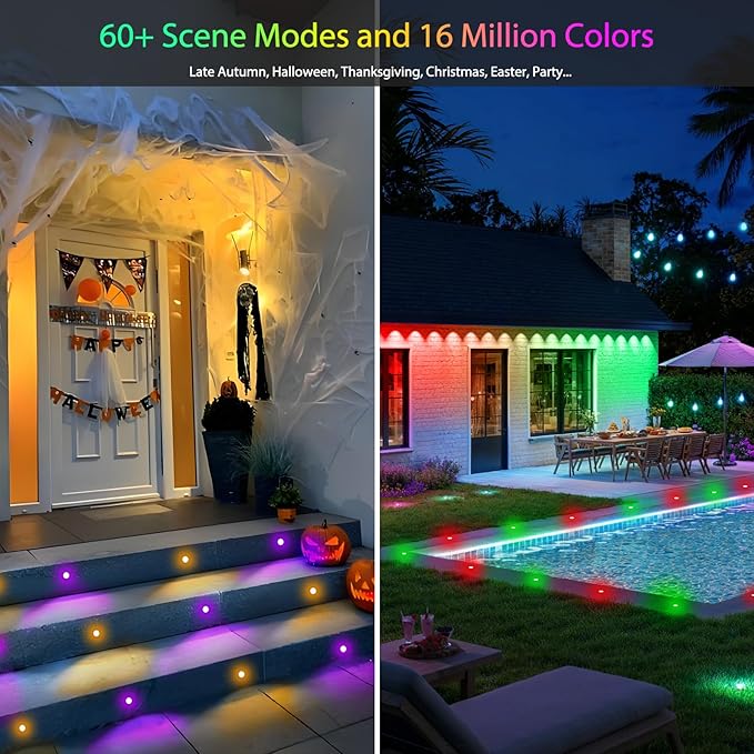 LED Deck Lights Kit, 20 Pack 1.77" RGBW+IC Multicolor Dynamic Low Voltage Recessed Landscape Lights, IP67 Waterproof 12V Step Light Outdoor for Garden Yard Path Ground Stairs, Work with Alexa/Google