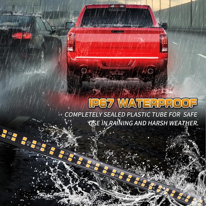 XRIDONSEN 60 inch Red Truck Emergency Lights Strip 360 LED Tailgate/Rear Window Light Bar Firefighter Lights Flashing Warning Hazard Safety First Responder Lights for Vehicles Fire Trucks Pickup POV