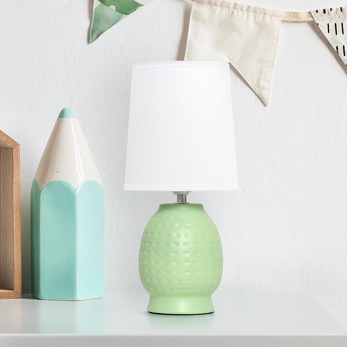 Simple Designs LT1161-LIM 12.5" Chic Glow Petite Dimpled Ceramic Table Lamp, for Bedroom, Office, Living Room, Stylish Spaces, Lime Green