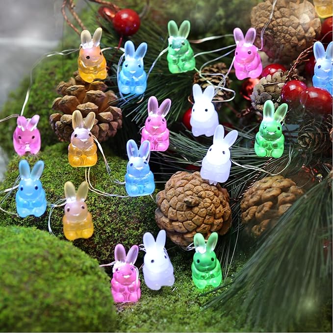 Easter Decorations Rabbit String Lights, 10 ft 30 LED Bunnies Battery Operated with Remote for Tabletop House Front Patio Wedding Kindergartens Party Jashika