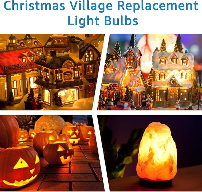 12 Pcs Christmas Village Replacement Light Bulbs, E12 Candelabra Base T20 LED Bulbs,120V 0.7W Replace Bulbs Accessories for Villages Houses Dept 56, Christmas Tree, Halloween Pumpkin Holiday Decor