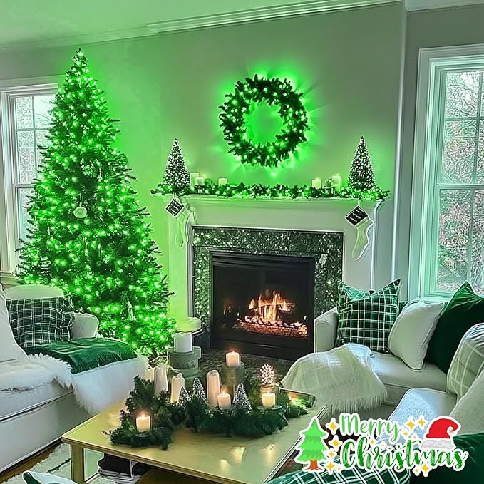 JMEXSUSS St Patricks Day Decorations, Connectable 100 LED St Patricks Day Lights, 8 Modes Plug-in Green Christmas Lights Indoor, 33ft Clear Wire Grinch Green String Light Outdoor for Grinch Tree Decor