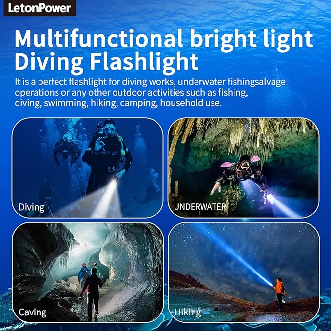 S16 2000 Lumens Diving Light with Stepless dimming - Super Bright Underwater Flashlight, USB-C Charging, IP68 Waterproof 328FT Dive Torch for Scuba Diving & Night Diving