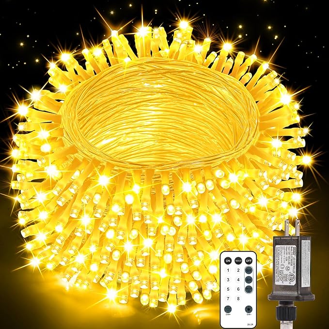 300 LED 108FT Christmas Lights String Outdoor Indoor, Warm White Xmas Tree Lights, Plug in Twinkle Fairy Light with Remote Timer Dimmable for Room Yard Holiday Party Wedding Camping Decor