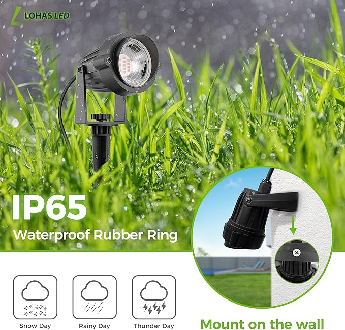L LOHAS LED Landscape Spot Lights Outdoor, Dusk to Dawn Sensor 5W LED Spotlights for Yard, 120V 450LM Pathway Garden Outside Lights, 9.84-ft Cord, IP66 Waterproof 3000K Warm White, UL Listed 1 Pack