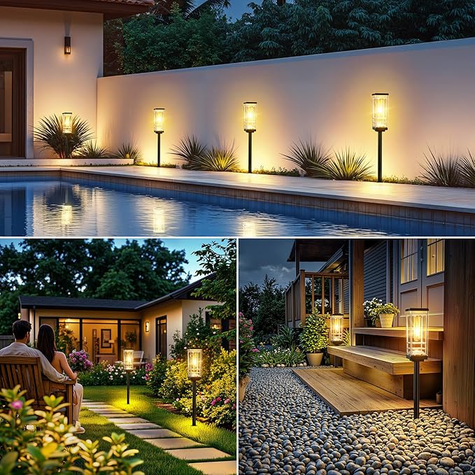 8 Pack Solar Lights Outdoor, Up to 15 Hrs Brighter Solar Pathway Lights, Luxury Taller Solar Outdoor Light Waterproof for Path Garden Yard Landscape Walkway Driveway, Warm White