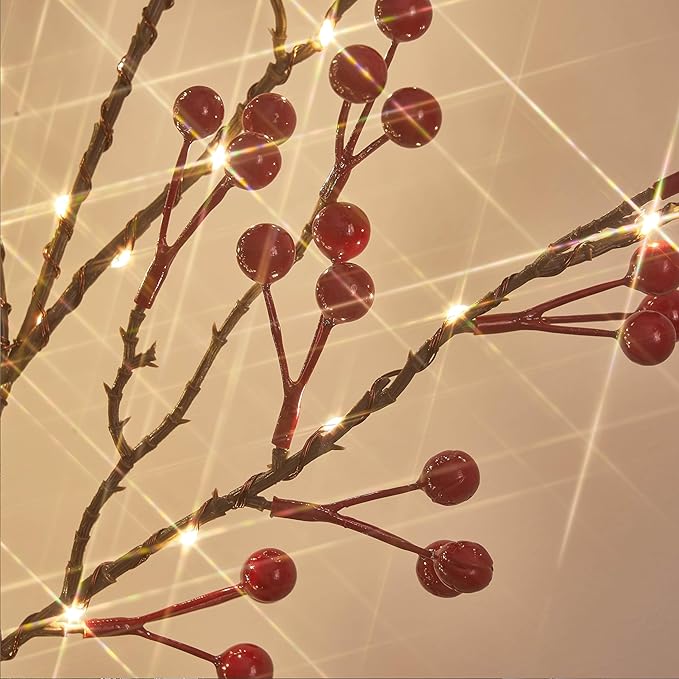 Hairui Red Berry Garland with Lights 6FT Battery Operated with Timer, Lighted Garland 120 LED Fairy Lights for Home Fireplace Wall Mantel Christmas Decoration Inside