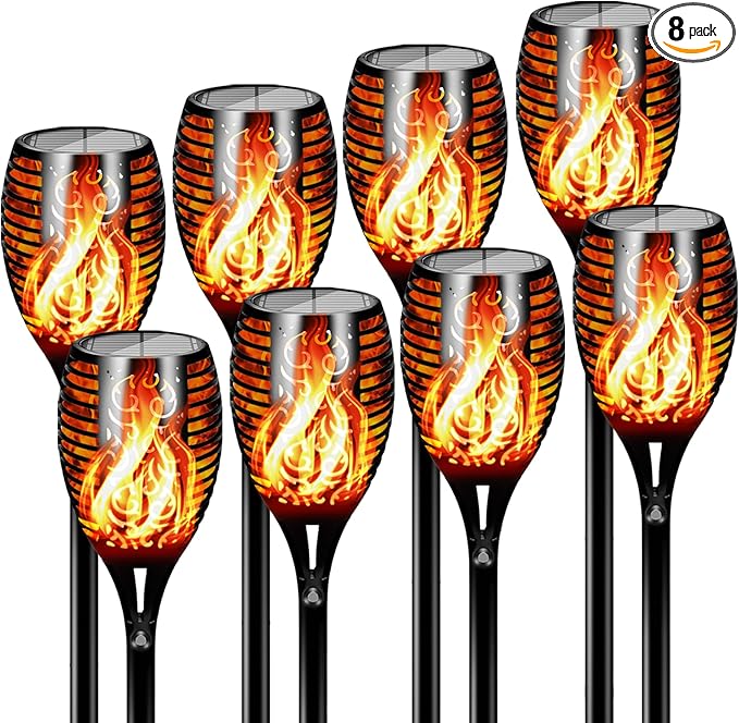 Otdair 96 LED Solar Lights Outdoor Upgraded 8 Pack, 43" Tall & Super Larger Size, Waterproof Solar Torch Light with Flickering Flame, 2200mAh Solar Tiki Torches Decoration Lights, for Path Yard Garden