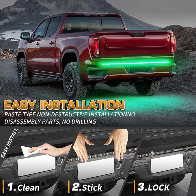 XRIDONSEN 60 inch Truck Tailgate Green Emergency Lights Strip 360 LED Strobe Light Rear Window Lights Flashing Warning Hazard Safety First Responder Lights for Vehicles Trucks Pickup