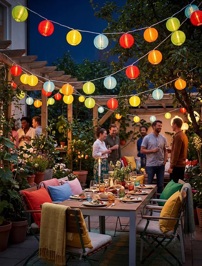 8.5Ft Lantern String Lights Plug in, Spring Outdoor Decor Fairy Lights with 10 LED Multicolor Lanterns, Waterproof Hanging Patio Lights for Summer Hawaiian Camping Tent Holiday Party Garden
