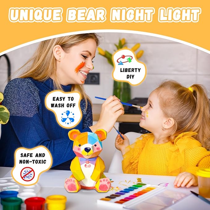 Paint Your Own Bear Lamp Kit, Arts and Crafts for Kids Ages 8-12, Arts and Crafts for Kids 4-6, Bear Gifts for 10 Year Old Girl, Art Supplies for Teens Girls Boys Birthday Ages 3 4 5 6 7 8 9 10 11 12+