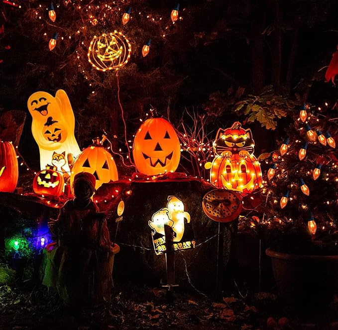 25 Pack C9 Orange Replacement Bulbs, C9 Incandescent Replacement Bulbs for Outdoor Indoor Patio Halloween Christmas String Lights, C9/E17 Intermediate Base Bulbs, 7 Watt, 120 Volt