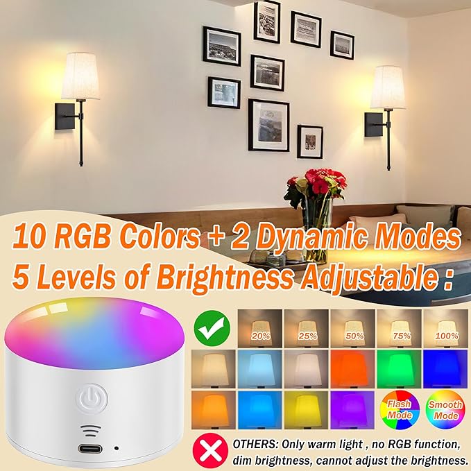 Battery Operated Wall Sconce Light Set Of Two, Battery Operated Sconces Wall Lighting Indoor Wireless Wall Sconce With Remote Control, Dimmable Battery Wall Lamp With 3CCT Bulb For Bedroom Living Room