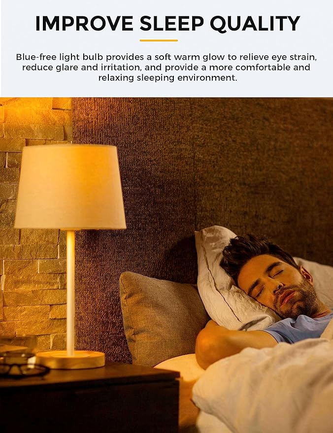 L LOHAS LED Sleep aid Amber Light Bulbs, Blue Light Blocking, A19 9W(60 Watt Equivalent) Dim Light Bulbs, 1800K Warm Light Bulb, E26 Base, 2 Pack