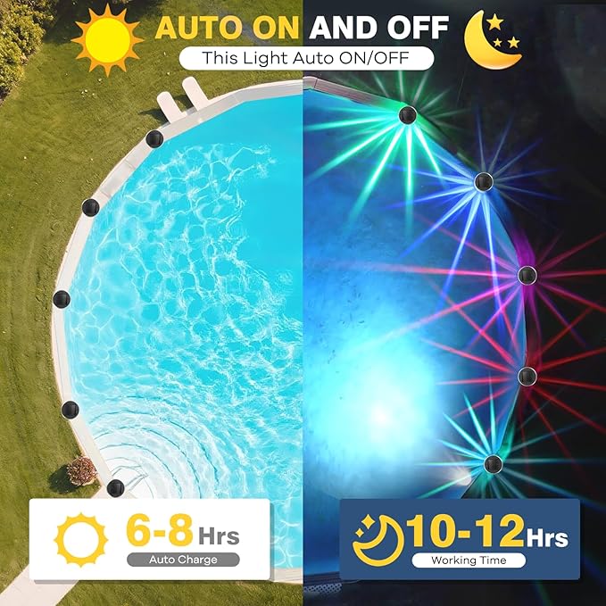 Pool Lights for Above Ground Pools,Solar Charging and Auto Lights at Night, RGB Color Light for Frame Swimming Pools, IP65 Waterproof, Pool Accessories, Backyard & Garden Decors-6Pcs（Silver）