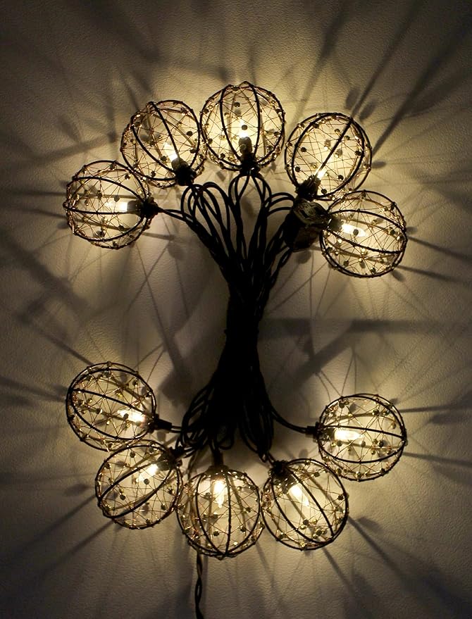 8.5Ft Outdoor Decorative Patio Lights, 10L Beaded Copper Wire Ball Style Lantern Lights, Connectable Weather-Resistant Indoor Outdoor Boho String Lights for Home Pergola campings Porch Party Backyard