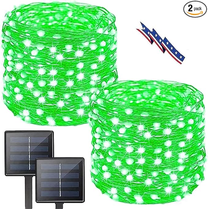Solar String Lights Outdoor, 2 Pack 80FT 200 LED Solar Halloween Twinkle Lights Outside Waterproof Copper Wire 8 Modes Solar Fairy Lights for Garden Tree Party Birthday Halloween Decoration (Green)