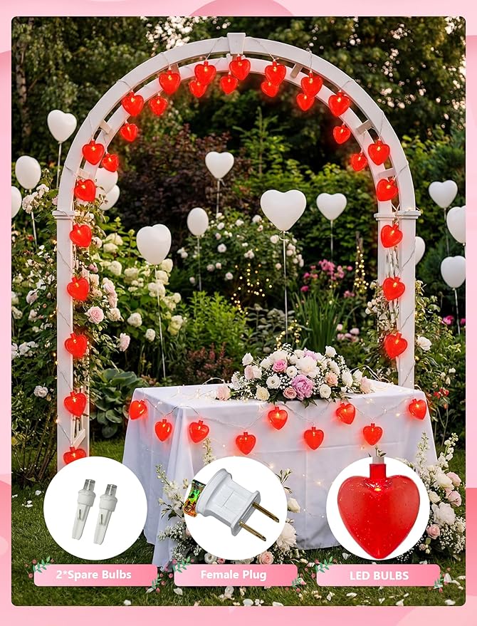 Abeja 8.5Ft Red Heart String Light, Valentine Day Decoration Lights with10 Red Heart, Connectable Fairy Heart String Lights for Valentine's Day Bedroom Wedding Anniversary Outdoor Indoor Decor