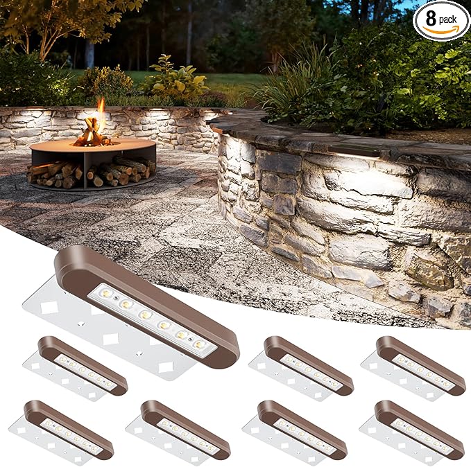 VOLISUN 7 Inch Retaining Wall Lights, IP67 Waterproof Hardscape Lighting, Cuttable Low Voltage Lighting, 12V Paver Lights, 2.8W Outdoor Step Landscape Lights, 5000K Daylight (8 Pack)