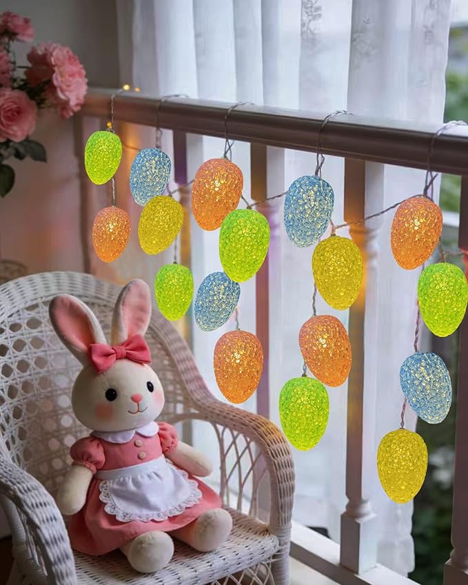 Easter Egg String Lights Battery Powered 6.8FT 10 LED Pastel Egg Lights with Timer, Easter Decorations Light for Easter Home Patio Mantel Tree Party Spring Decor