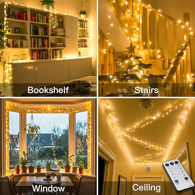 suddus 200 Led Connectable Christmas Lights Outdoor Waterproof, 66ft Fairy Lights Plug in with Remote, Warm White Christmas Tree Light Indoor for Bedroom, Dorm, Xmas Party, Porch, Patio, Garden Decor
