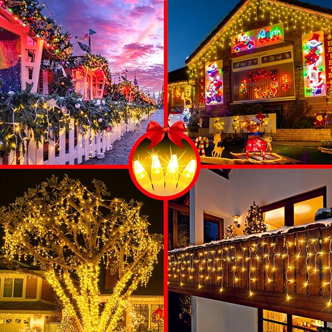 82ft 792 LED 176 Drops Christmas Lights, Outdoor Hanging lights with 8 Modes and Timer Memory, Plug In Outside Waterproof Curtain String Lights for House Fence Tree Holiday Decorations (Warm White)