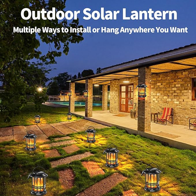 Solar Lanterns Outdoor Waterproof,Flickering Flame Landscape Lanterns ,Solar Powered Outdoor Hanging Lights Decor for Garden, Yard, Patio, Porch 1 Pack
