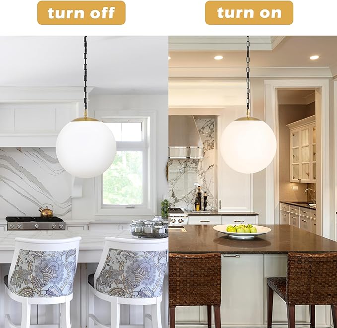 KoKo&Yukina 13.7" Gold Globe Pendant Light Mid Century Pendant Light Milk Glass Pendant Lights Kitchen Island Adjustable Hanging Light Fixture for Dining Room Bedroom Kitchen Islan