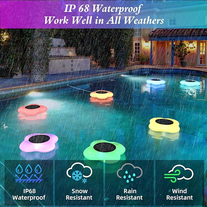 Floating Pool Lights Solar Powered, Solar Pool Lights That Float, Glow in The Dark Swimming Pool Light, Waterproof Light Up LED Pool Accessories 1PC
