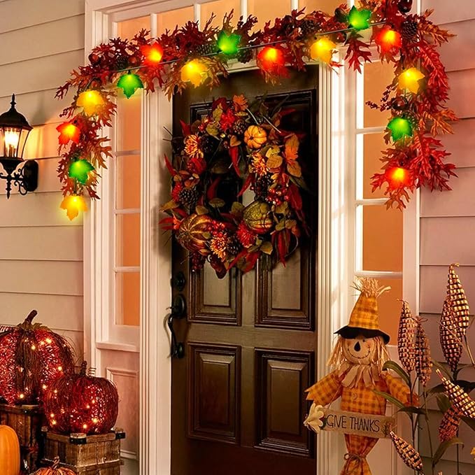 Fall Decorations Maple Leaf Lights, 8.5Ft Thanksgiving Decorations String Lights Outdoor with 10 LED Multicolor Maple Leaves Light, Plug in Fall Leaf Fairy Lights for Home Garland Window Harvest Party