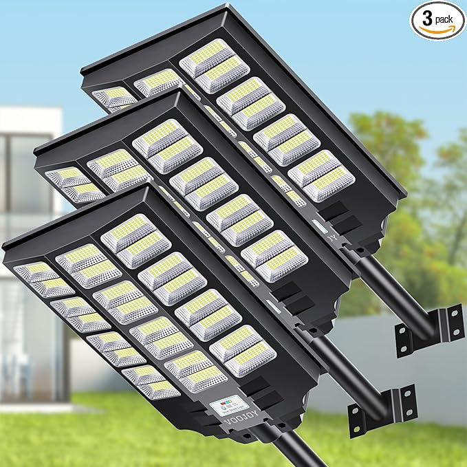 8000W Solar Street Lights Outdoor Waterproof, Dusk to Dawn Solar Lights Outdoor with Motion Sensor and Remote Control for Yard, Parking Lot, Garage, Street, 3 Pack