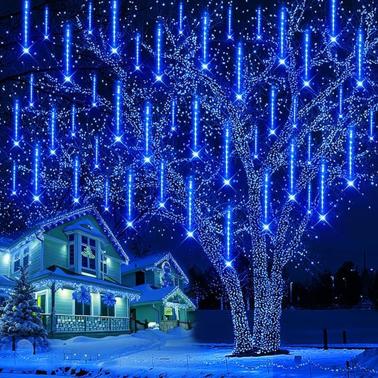 Outdoor Christmas Decorations, 12 inch/ 30 cm Meteor Shower Lights, Icicle Lights for Tree, Xtmas Decorations for Yard House Wedding Party, Blue