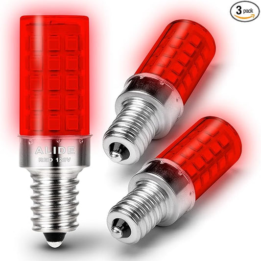 ALIDE E12 LED Candle Red Light Bulb,4W, 40Watt Equivalent, E12 Small Base C7 T6 Red LED Bulb for Christmas Holiday Festival Party Decoration Porch Sleep Night Light Chandelier Candelabra,3Pack