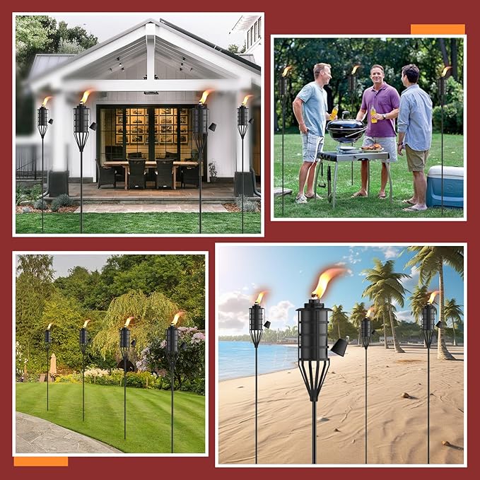 Home Garden Torch Set of 4，Large Capacity 22oz Outdoor Metal Torch Garden Décor，59.5 inch Upgraded Citronella Torches with 5-Prong Grounded Stake，Metal Torch Light for Party Patio Pathway