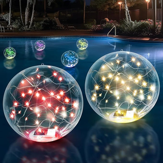14" Solar Floating RGB LED Pool Lights (2 Pack), Remote Control, Waterproof, Timer, Outdoor Pool Accessories