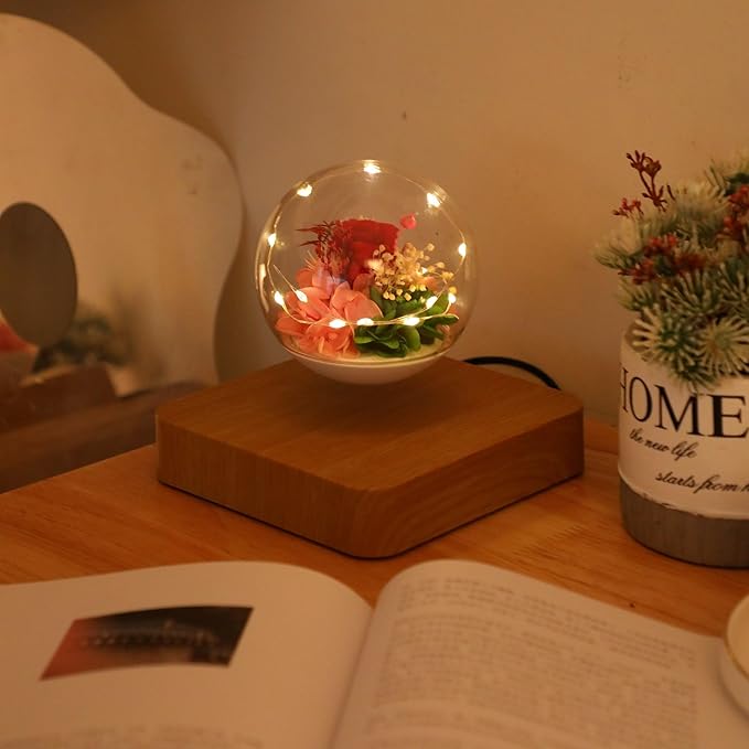 Magnetic Levitating Flower, Forever Flowers Real Eternal Roses, Levitation LED Light Bulb Lamp Floating Light, Decorative Light for Kids Lover Friends