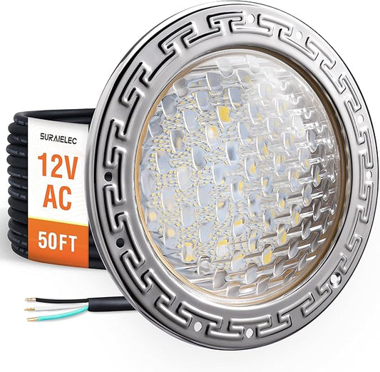 SURAIELEC 12V AC Pool Lights for Inground Pool, 10 inch Underwater Pool Light Replacement, 35W LED, 3000LM, 6000K Cool White, Swimming Pool Light for Pentair Wet Niches, 50FT Cord