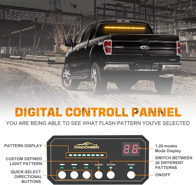 XRIDONSEN 35 inch Traffic Advisor Light Bar 48 LED Amber Strobe Lights Emergency Safety Hazard Warning Lights Front/Rear Window w/Display Controller for Construction Vehicles plow/Tow Trucks Wreckers