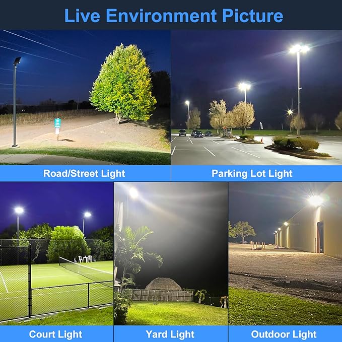 KUKUPPO 320W LED Parking Lot Light 48,000LM, DLC UL Listed Power Adjustable LED Shoebox Pole Court Light Industrial Outdoor Parking Lighting Slip Fit 5000K IP65 Waterproof 100-277V