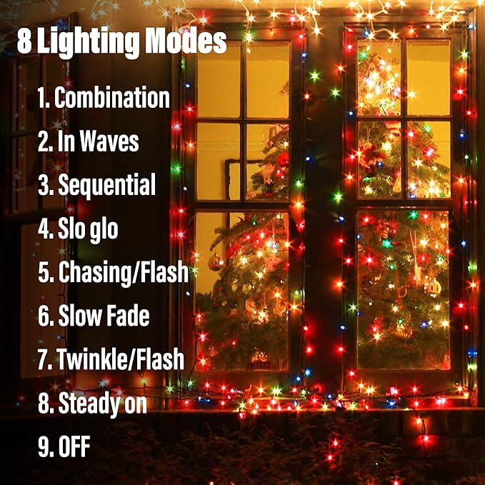 Lomotech Battery Operated Christmas Lights - 2 Pack Total 33ft 100LEDs Mini String Lights 8 Modes Waterproof with Timer for Home, Garden, Party, Holiday, Tree Decoration （Green Wire,Multicolor）