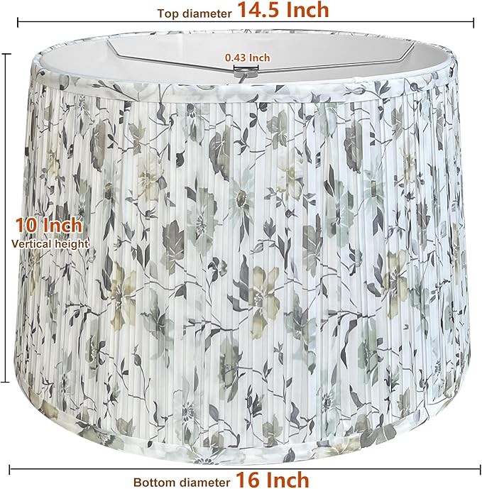 TOOTOO STAR Pleated Drum Lampshades 14.5" Top x 16" Bottom x 10" High Large Printed lampshade (Spider Fitter) for Table Lamps & Floor Lamps, Easy Assembly Required