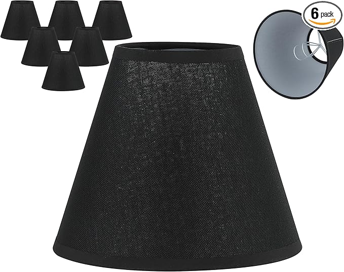 3" Top x 6" Bottom x 5" High Chandelier Shades, Black 3.0x6.0x5.0 Inches Linen Fabric Lampshades, Perfect Covers for 6 Light Pendant Light or Wall Sconce, Clip On Bulb, E12 Socket(Small Size, 6 Pack)