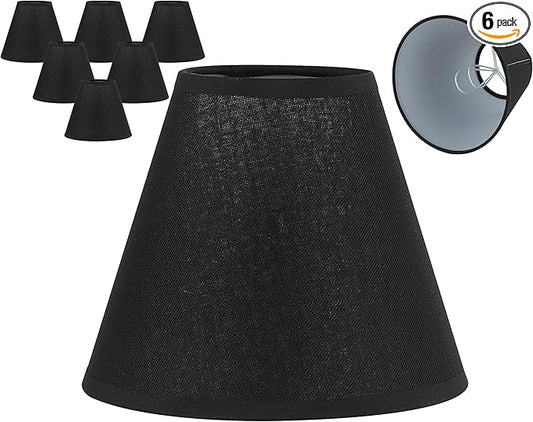 3" Top x 6" Bottom x 5" High Chandelier Shades, Black 3.0x6.0x5.0 Inches Linen Fabric Lampshades, Perfect Covers for 6 Light Pendant Light or Wall Sconce, Clip On Bulb, E12 Socket(Small Size, 6 Pack)